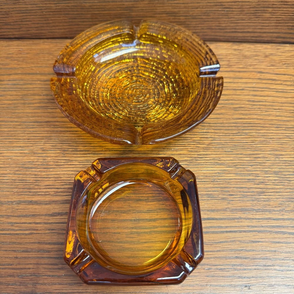 Vintage Anchor Hocking Amber Glass Ashtray Set MCM